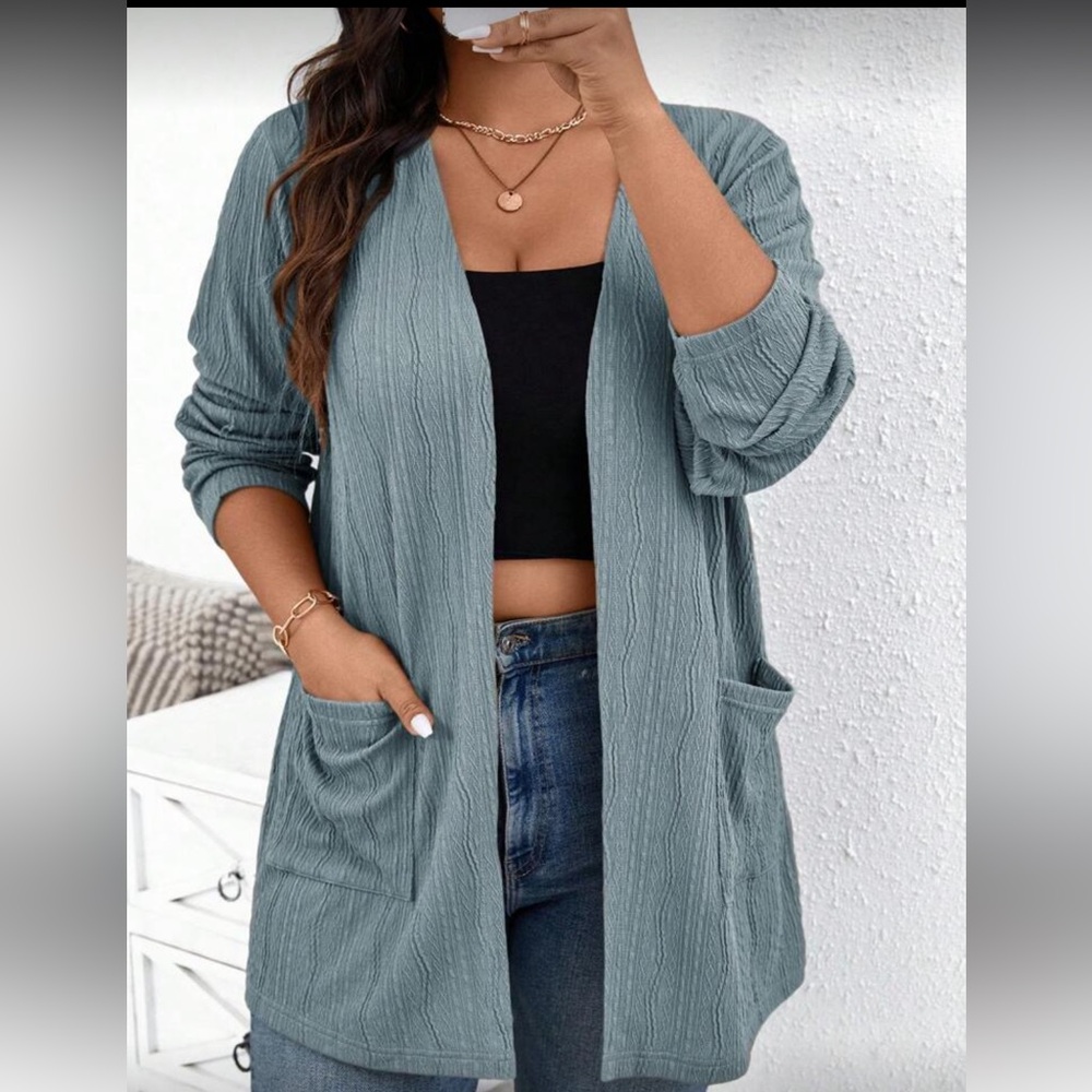 Women's Blue Open-Front Sweater Plus Sz 16 nwt - Picture 3 of 5